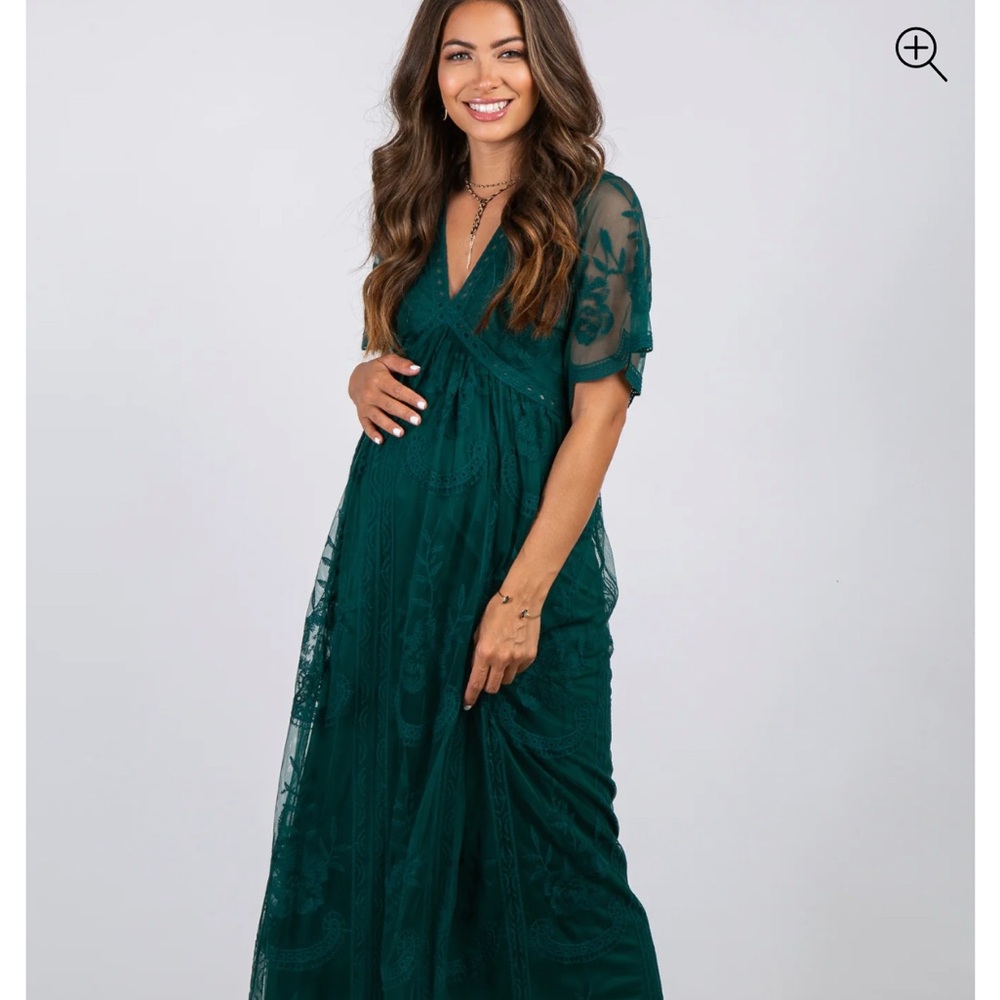 Pinkblush Forest Green Lace Mesh Overlay Maternity Maxi Dress